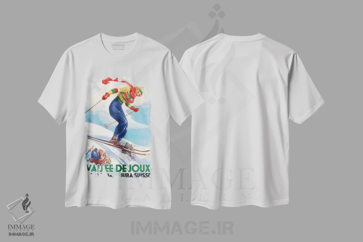 تیشرت سفید طرح دار اسکی در سوئیس، هنر دیجیتال اثر سَتردی ایونینگ پُست | immage.ir