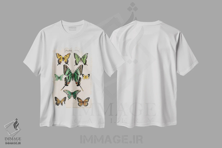 تیشرت سفید طرح دار نمودار پروانه های قدیمی، هنر دیجیتال اثر سَتردی ایونینگ پُست | immage.ir