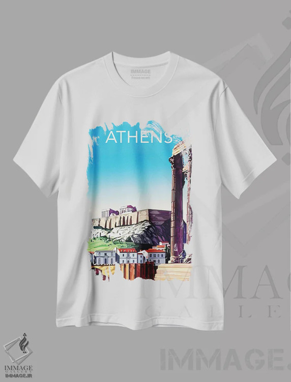 تیشرت سفید طرح دار سفر به آتن، هنر دیجیتال اثر سَتردی ایونینگ پُست | فروشگاه ایماژ