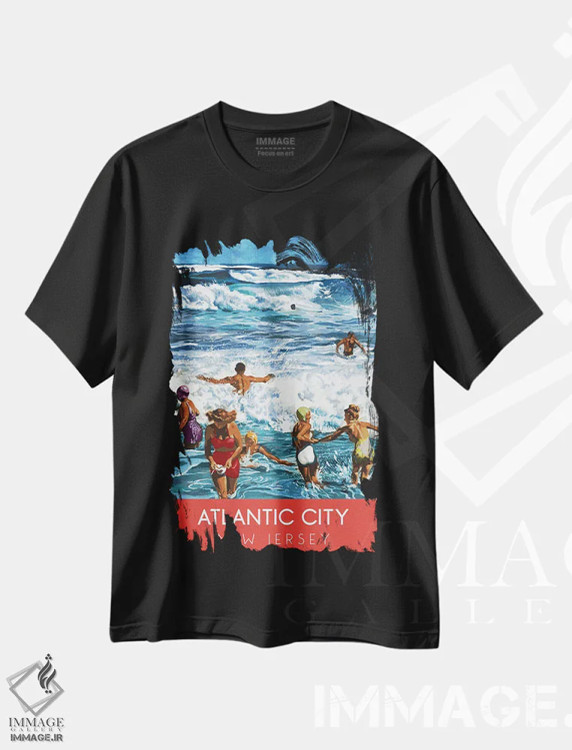 تیشرت مشکی طرح دار سفر به سواحل آتلانتیک سیتی، هنر دیجیتال اثر سَتردی ایونینگ پُست | فروشگاه ایماژ