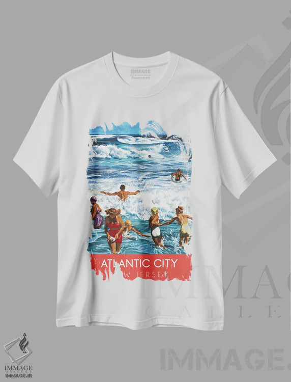 تیشرت سفید طرح دار سفر به سواحل آتلانتیک سیتی، هنر دیجیتال اثر سَتردی ایونینگ پُست | immage.ir