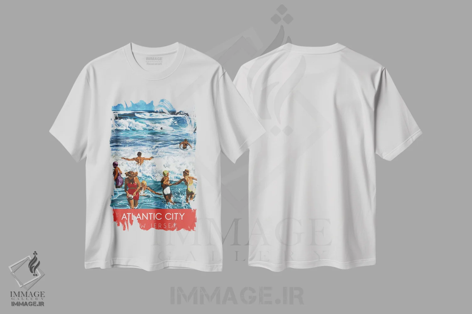تیشرت سفید طرح دار سفر به سواحل آتلانتیک سیتی، هنر دیجیتال اثر سَتردی ایونینگ پُست | immage.ir