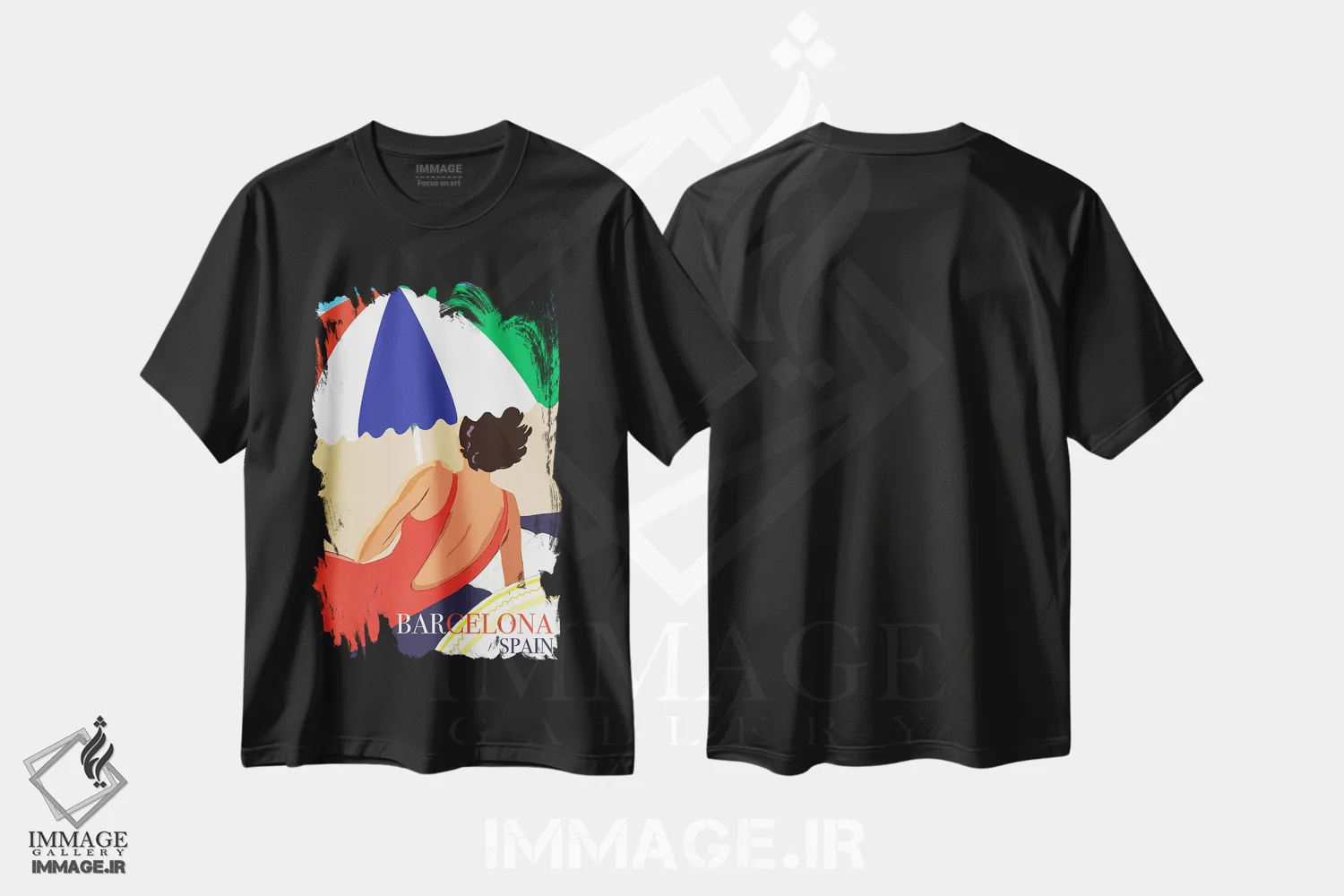 تیشرت مشکی طرح دار سفر به بارسلونا، هنر دیجیتال اثر سَتردی ایونینگ پُست | فروشگاه ایماژ