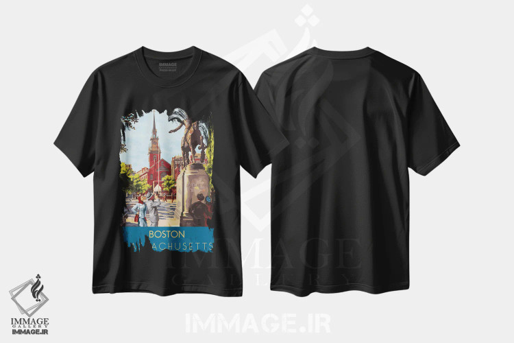 تیشرت مشکی طرح دار سفر به بوستون، هنر دیجیتال اثر سَتردی ایونینگ پُست | immage.ir