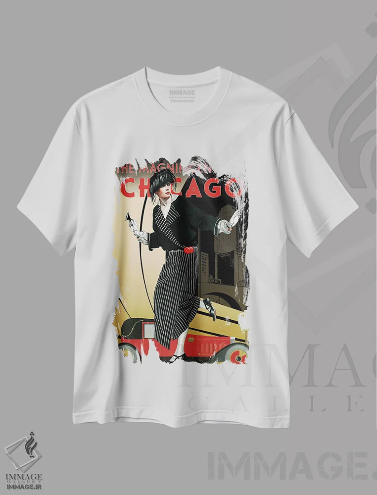 تیشرت سفید طرح دار سفر به شیکاگو، هنر دیجیتال اثر سَتردی ایونینگ پُست | immage.ir