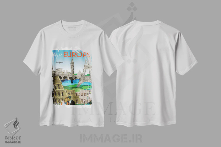 تیشرت سفید طرح دار سفر به اروپا، هنر دیجیتال اثر سَتردی ایونینگ پُست | فروشگاه ایماژ
