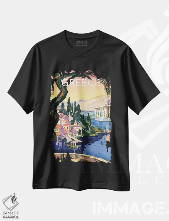 تیشرت مشکی طرح دار سفر به یونان، هنر دیجیتال اثر سَتردی ایونینگ پُست | immage.ir