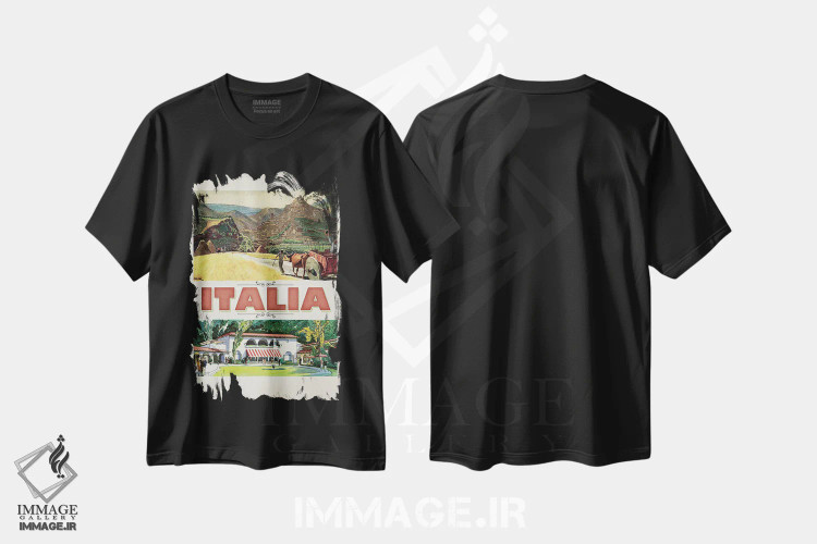 تیشرت مشکی طرح دار سفر به روستاهای ایتالیا، هنر دیجیتال اثر سَتردی ایونینگ پُست | فروشگاه ایماژ