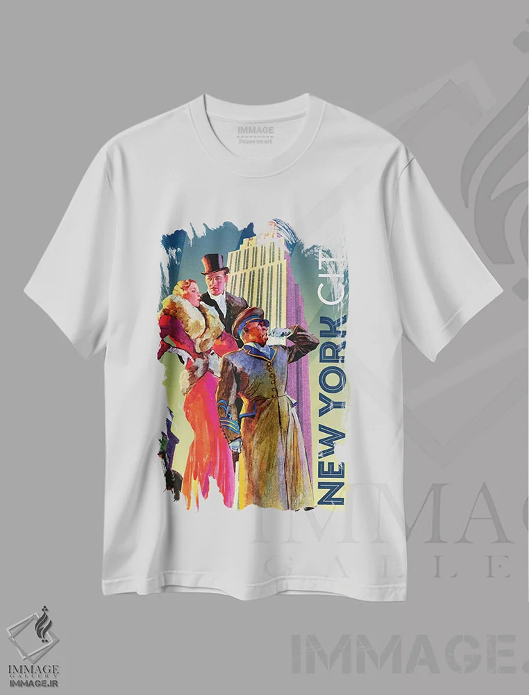 تیشرت سفید طرح دار سفر به نیویورک، هنر دیجیتال اثر سَتردی ایونینگ پُست | فروشگاه ایماژ