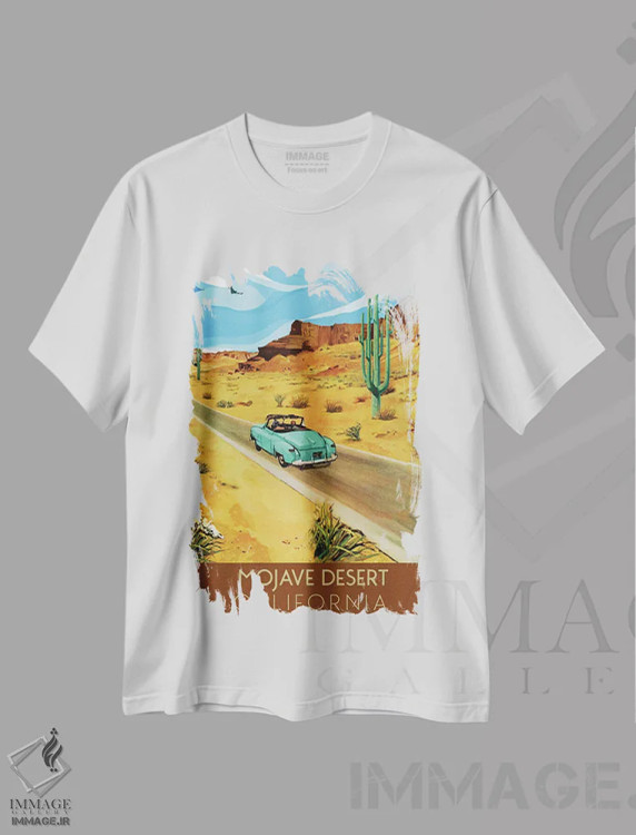 تیشرت سفید طرح دار سفر به صحرای موجاوه، هنر دیجیتال اثر سَتردی ایونینگ پُست | immage.ir