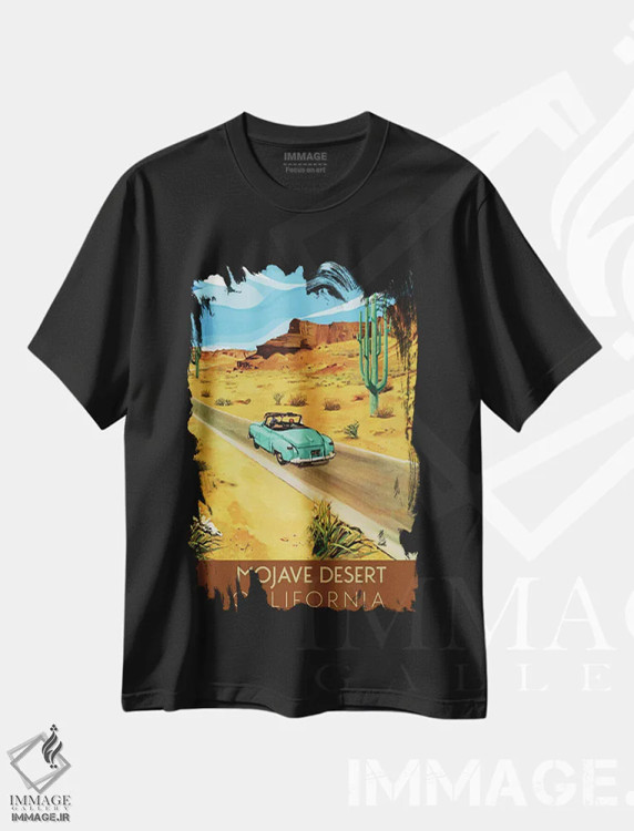 تیشرت مشکی طرح دار سفر به صحرای موجاوه، هنر دیجیتال اثر سَتردی ایونینگ پُست | فروشگاه ایماژ