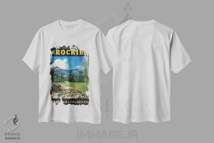 تیشرت سفید طرح دار سفر به رشته کوه راکی، هنر دیجیتال اثر سَتردی ایونینگ پُست | فروشگاه ایماژ