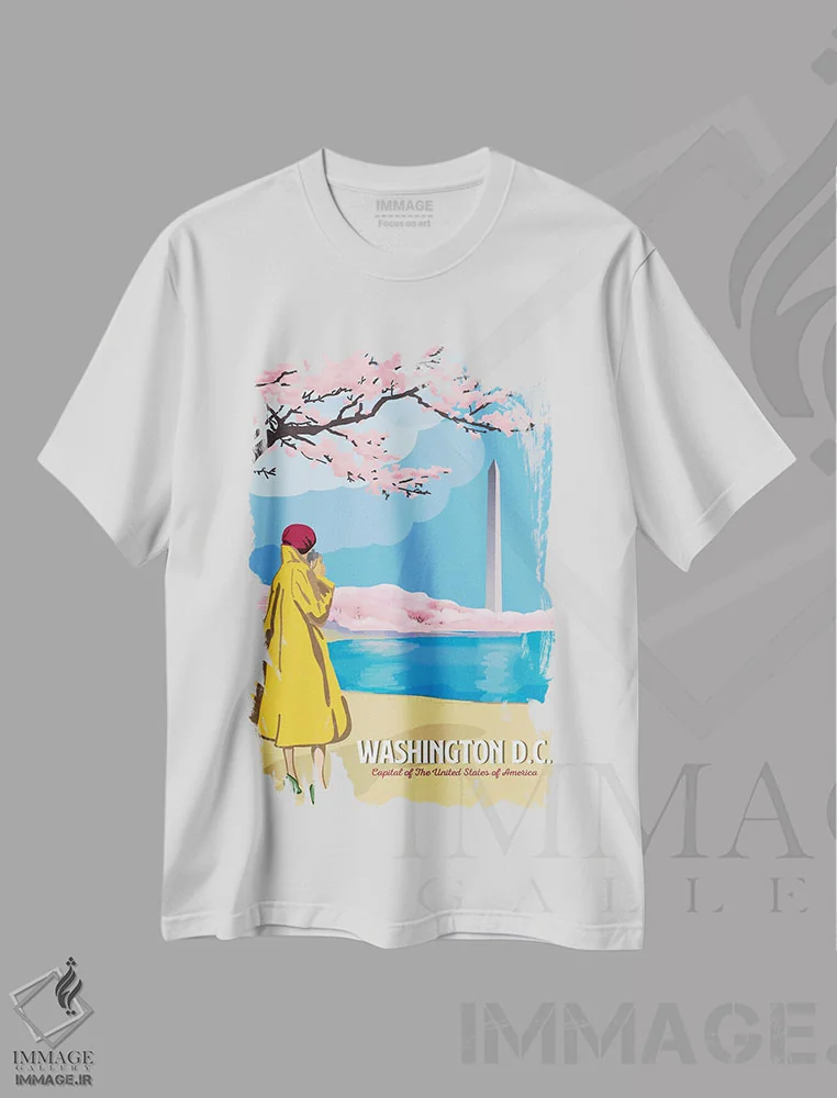 تیشرت سفید طرح دار سفر به واشینگتن دی سی، هنر دیجیتال اثر سَتردی ایونینگ پُست | فروشگاه ایماژ