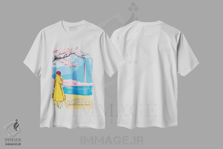 تیشرت سفید طرح دار سفر به واشینگتن دی سی، هنر دیجیتال اثر سَتردی ایونینگ پُست | فروشگاه ایماژ
