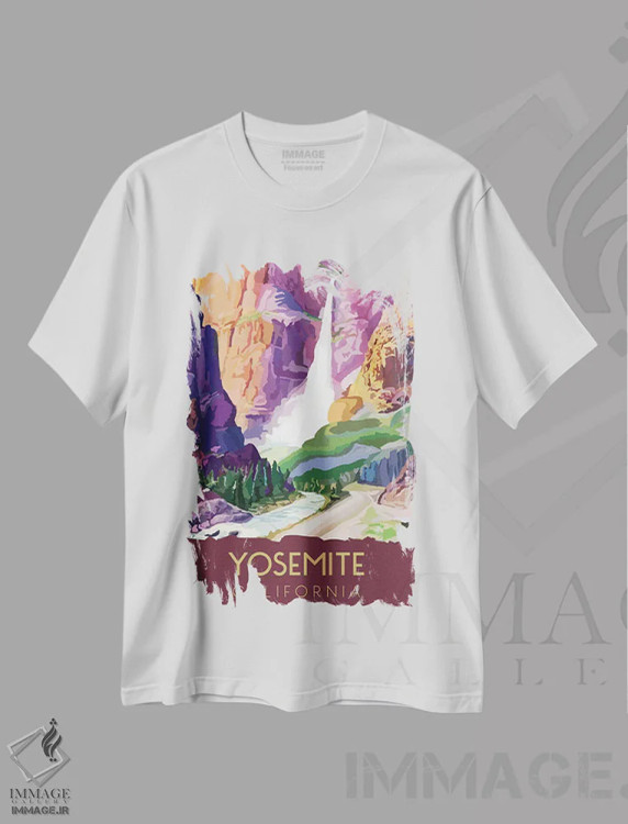 تیشرت سفید طرح دار سفر به یوسیمیتی، هنر دیجیتال اثر سَتردی ایونینگ پُست | فروشگاه ایماژ