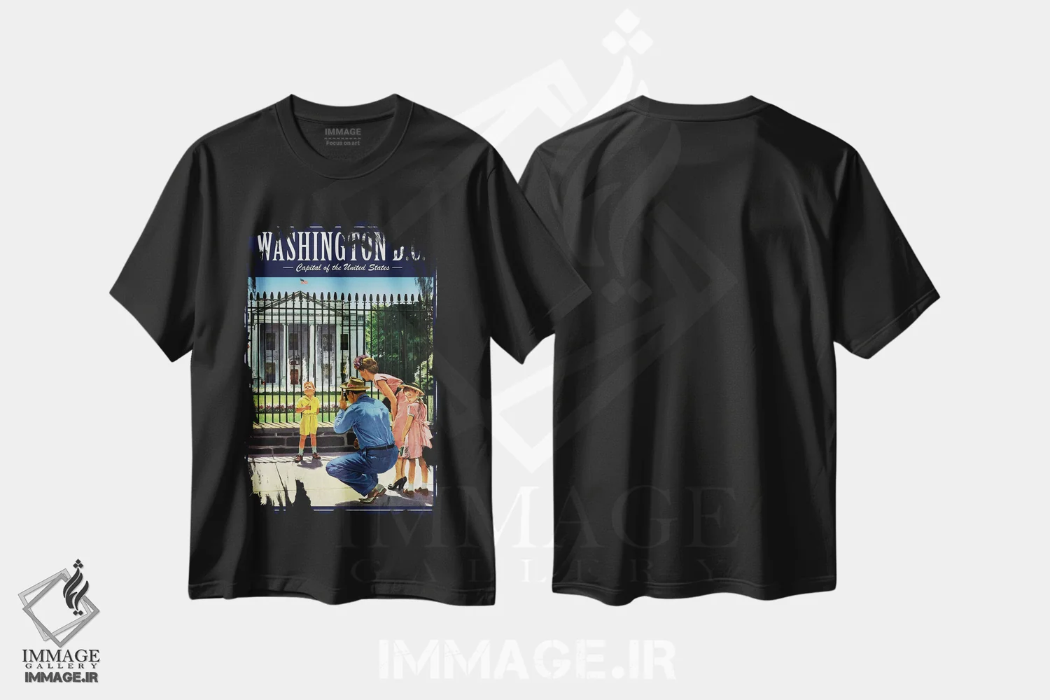 تیشرت مشکی طرح دار پوستر سفر به واشینگتن دی سی، هنر دیجیتال اثر سَتردی ایونینگ پُست | فروشگاه ایماژ