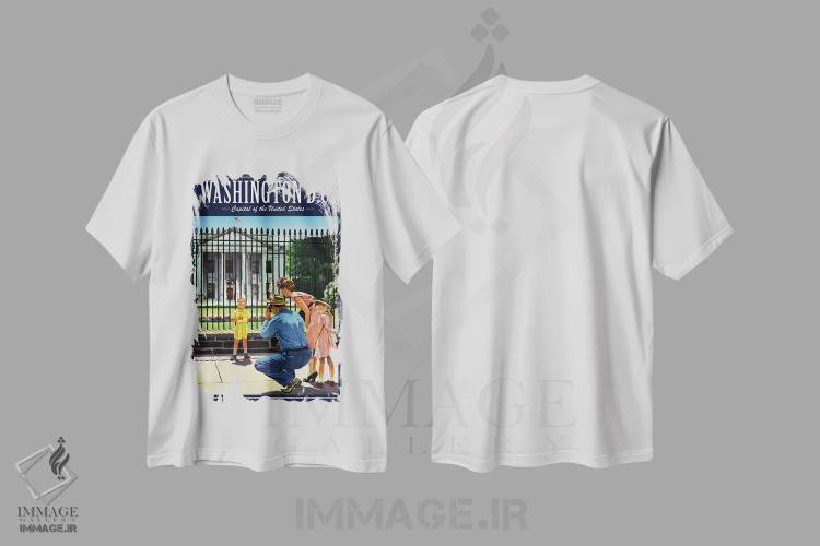 تیشرت سفید طرح دار پوستر سفر به واشینگتن دی سی، هنر دیجیتال اثر سَتردی ایونینگ پُست | immage.ir
