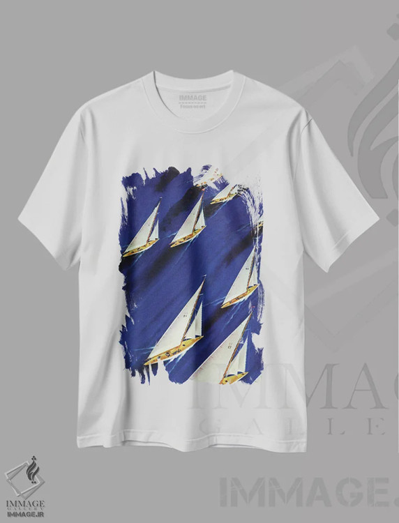 تیشرت سفید طرح دار مسابقهٔ قایق بادبانی، دکور آمریکایی اثر اسکی ولد | immage.ir
