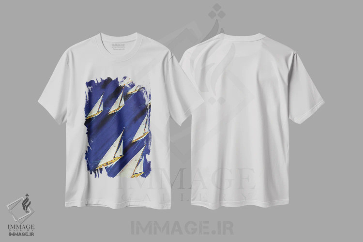 تیشرت سفید طرح دار مسابقهٔ قایق بادبانی، دکور آمریکایی اثر اسکی ولد | immage.ir