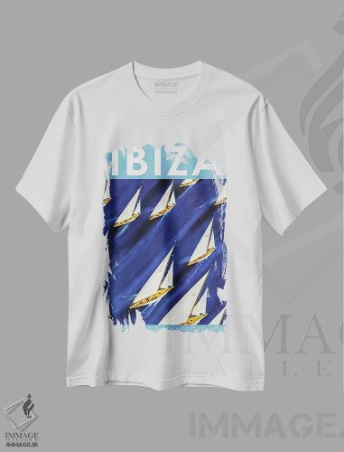تیشرت سفید طرح دار مسابقهٔ قایق بادبانی در ایبیزا، دکور آمریکایی اثر اسکی ولد | فروشگاه ایماژ