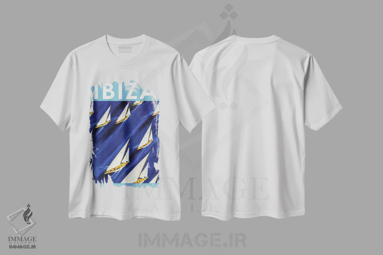 تیشرت سفید طرح دار مسابقهٔ قایق بادبانی در ایبیزا، دکور آمریکایی اثر اسکی ولد | فروشگاه ایماژ