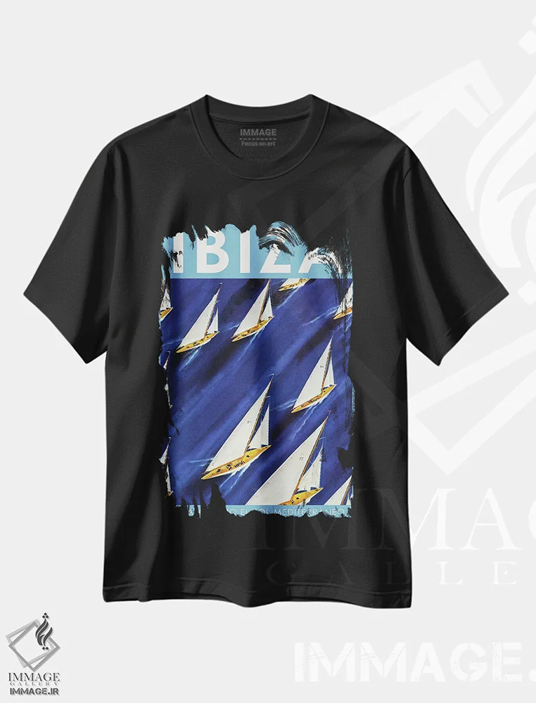تیشرت مشکی طرح دار مسابقهٔ قایق بادبانی در ایبیزا، دکور آمریکایی اثر اسکی ولد | immage.ir