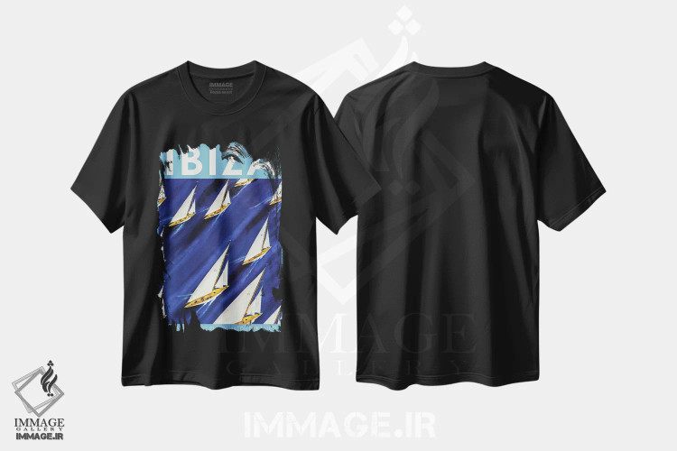 تیشرت مشکی طرح دار مسابقهٔ قایق بادبانی در ایبیزا، دکور آمریکایی اثر اسکی ولد | immage.ir