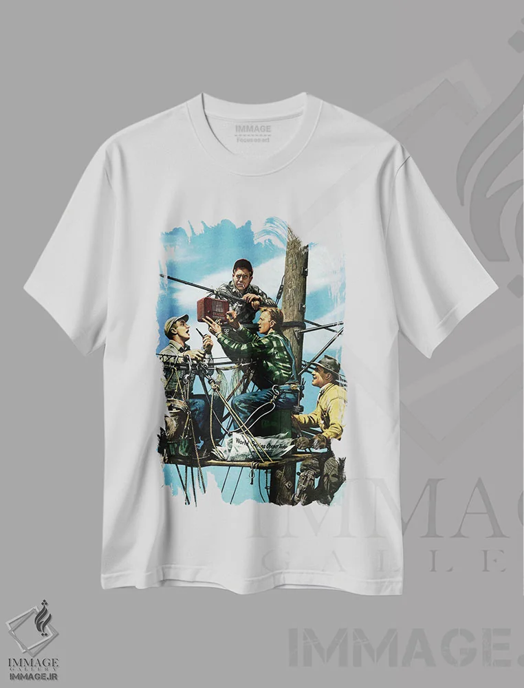 تیشرت سفید طرح دار تکنسین ها در حال گوش دادن به ورلد سریز، دکور آمریکایی اثر استوان دوهانوس | immage.ir