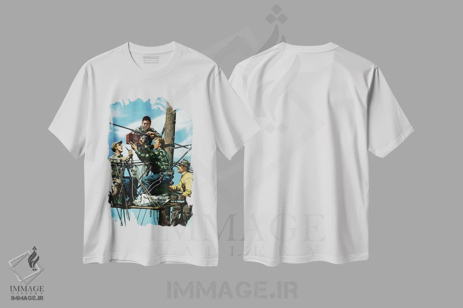 تیشرت سفید طرح دار تکنسین ها در حال گوش دادن به ورلد سریز، دکور آمریکایی اثر استوان دوهانوس | immage.ir
