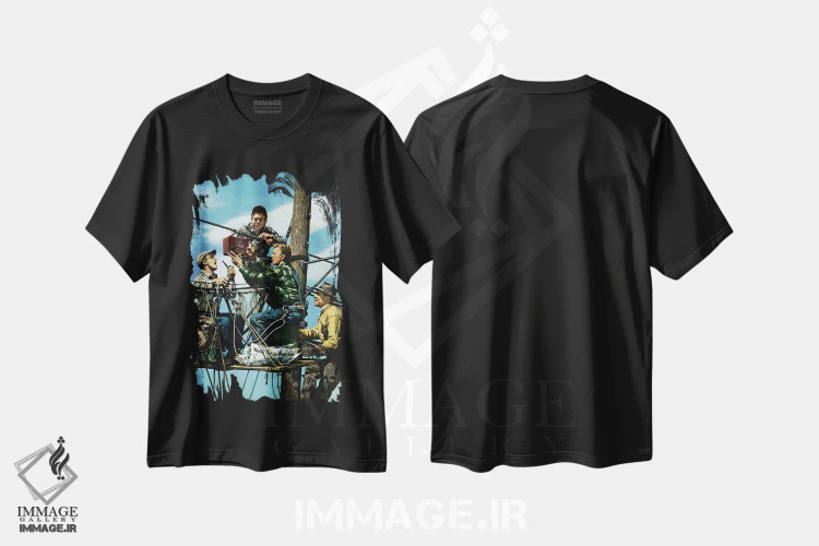 تیشرت مشکی طرح دار تکنسین ها در حال گوش دادن به ورلد سریز، دکور آمریکایی اثر استوان دوهانوس | فروشگاه ایماژ