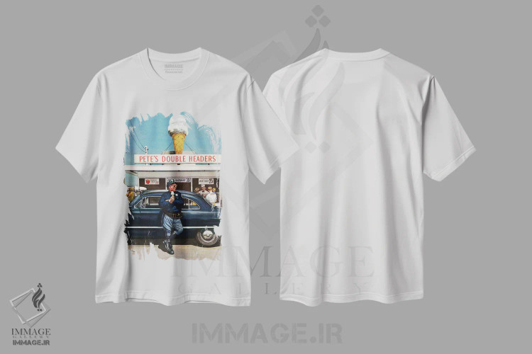 تیشرت سفید طرح دار مسابقات دبل هدرز پیت، دکور آمریکایی اثر استوان دوهانوس | immage.ir