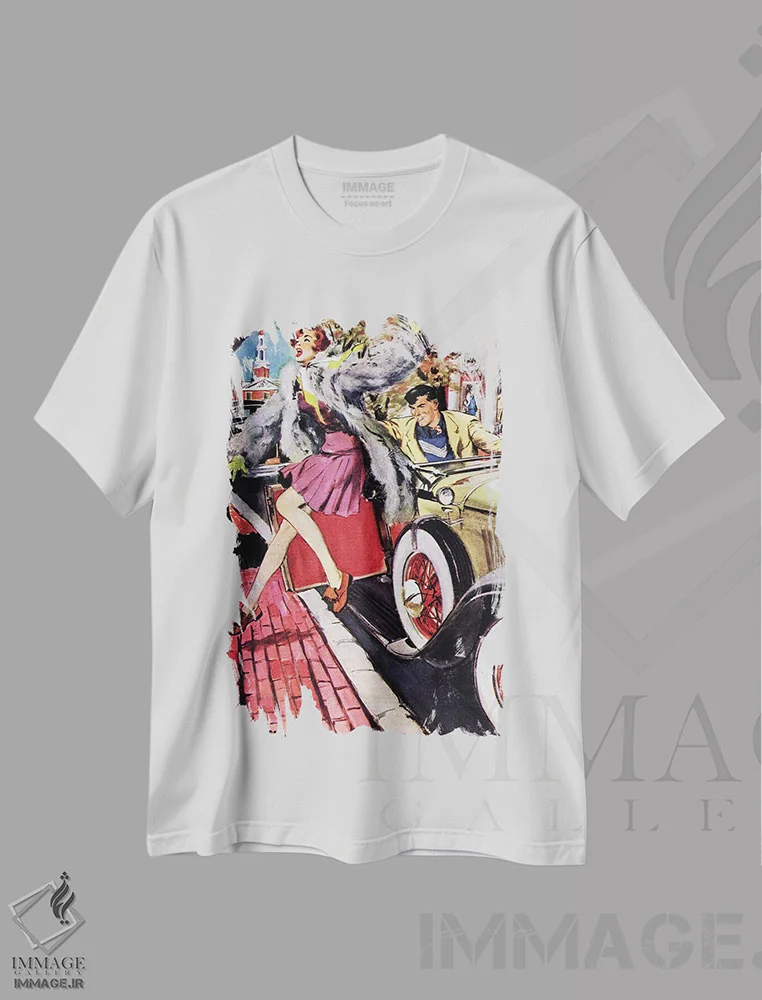 تیشرت سفید طرح دار مرد بزرگ دانشگاه، دکور آمریکایی اثر گیلبرت باندی | immage.ir