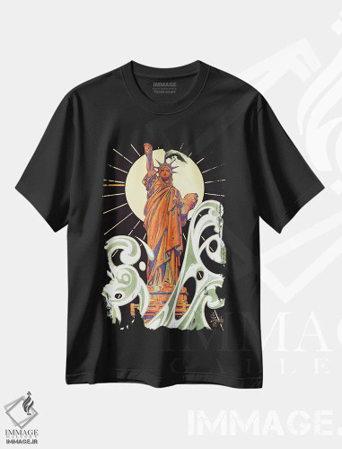 تیشرت مشکی طرح دار تندیس آزادی، دکور آمریکایی اثر جی.سی. لیندکر | فروشگاه ایماژ
