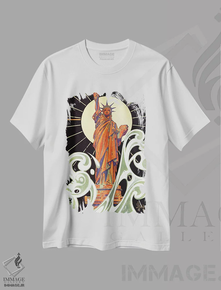تیشرت سفید طرح دار تندیس آزادی، دکور آمریکایی اثر جی.سی. لیندکر | immage.ir