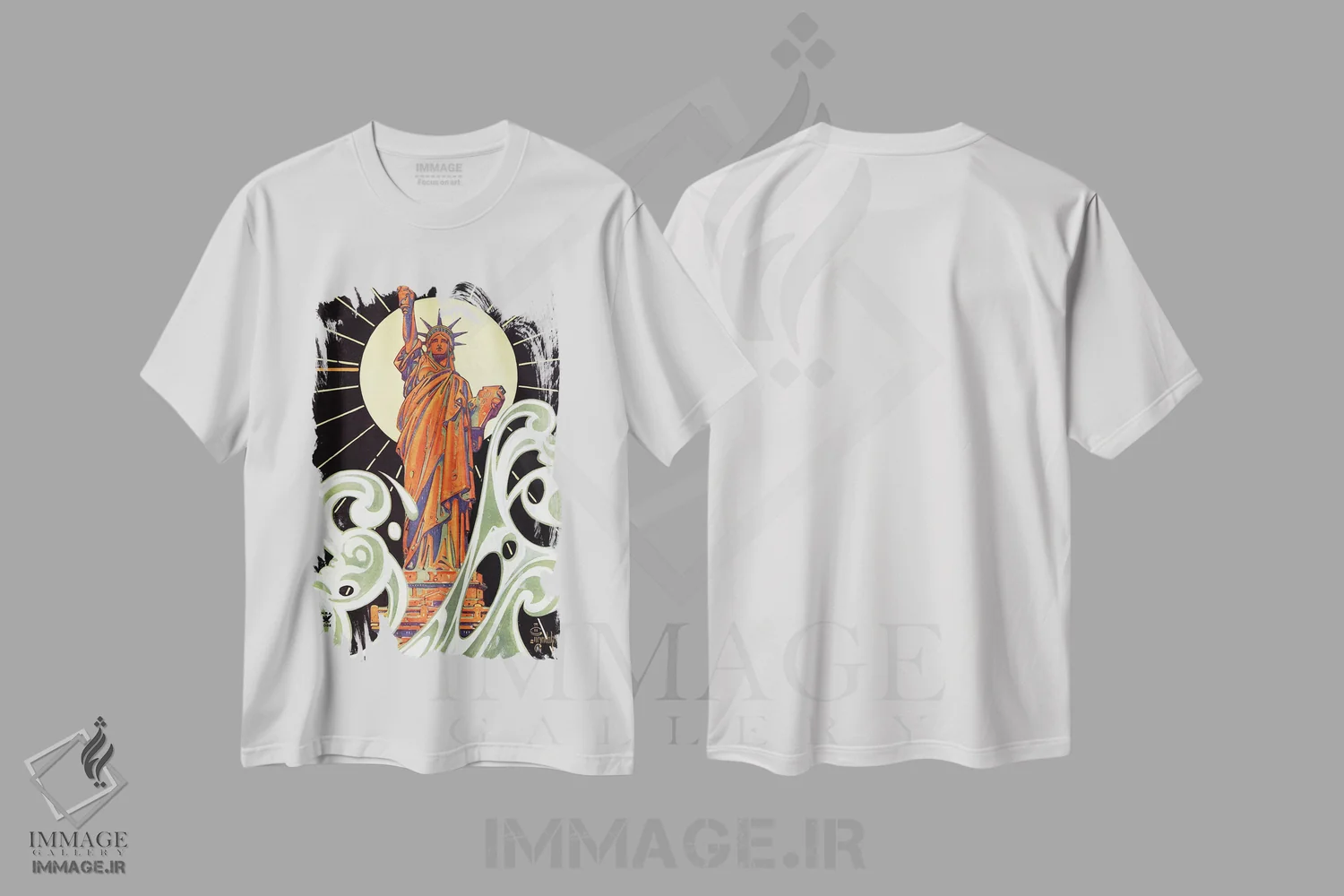 تیشرت سفید طرح دار تندیس آزادی، دکور آمریکایی اثر جی.سی. لیندکر | immage.ir