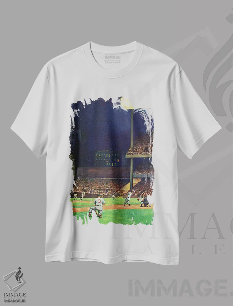 تیشرت سفید طرح دار ورزشگاه یانکی، دکور آمریکایی اثر جان فالتر | فروشگاه ایماژ
