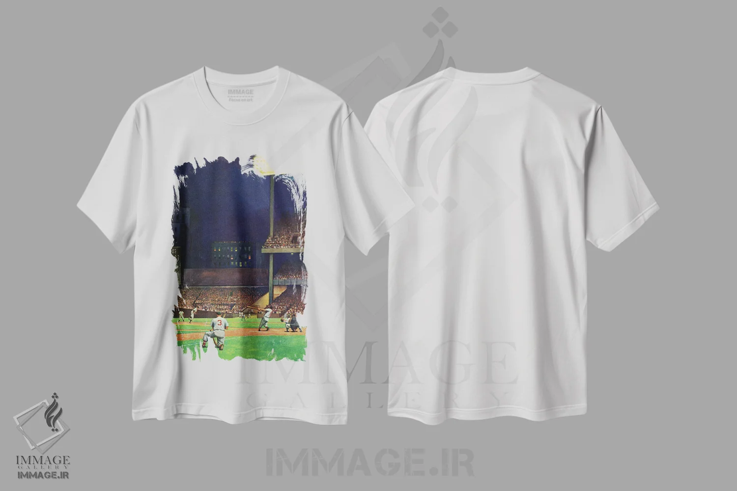 تیشرت سفید طرح دار ورزشگاه یانکی، دکور آمریکایی اثر جان فالتر | فروشگاه ایماژ