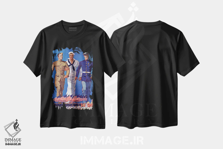 تیشرت مشکی طرح دار ارتش، نیروی دریایی و تفنگداران دریایی، دکور آمریکایی اثر جان ای. شریدان | فروشگاه ایماژ