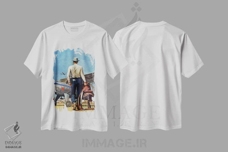 تیشرت سفید طرح دار گاوچران پرنده، دکور آمریکایی اثر مید شفر | فروشگاه ایماژ