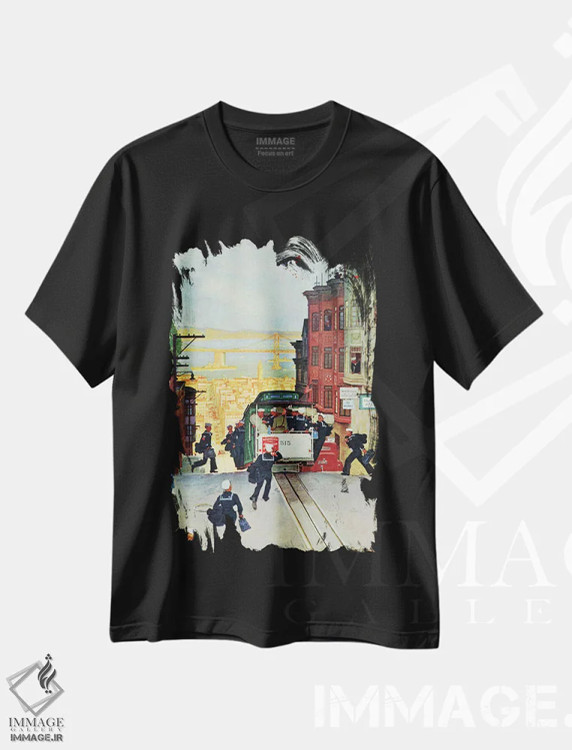 تیشرت مشکی طرح دار تراموای سانفرانسیسکو، دکور آمریکایی اثر مید شفر | فروشگاه ایماژ