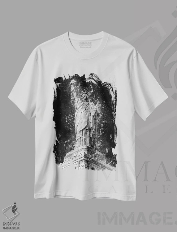 تیشرت سفید طرح دار تندیس آزادی اثر کورنل ولاد | فروشگاه ایماژ