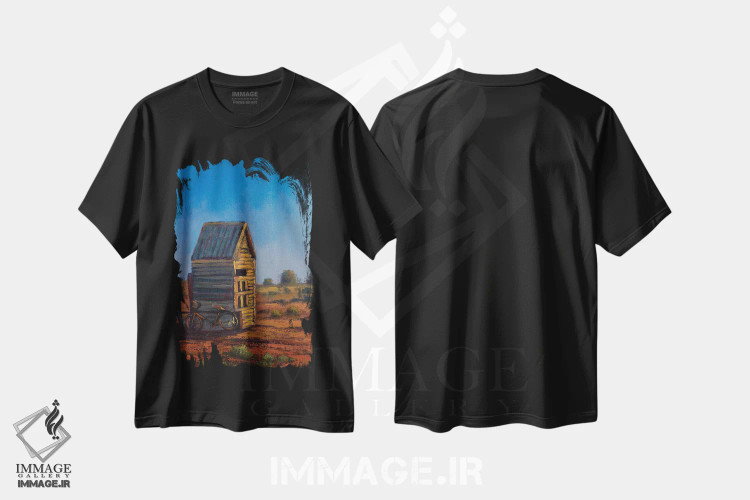 تیشرت مشکی طرح دار انبار در سیلورون، هنر فاخر معاصر اثر کریستوفر ویدال | فروشگاه ایماژ
