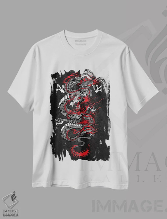 تیشرت سفید طرح دار اژدهای آسیایی، دکور آسیایی اثر کورنل ولاد | immage.ir