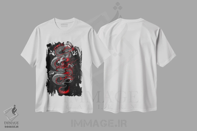 تیشرت سفید طرح دار اژدهای آسیایی، دکور آسیایی اثر کورنل ولاد | immage.ir