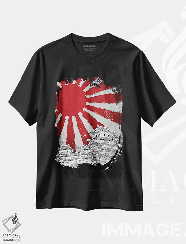 تیشرت مشکی طرح دار کاخ ژاپنی و خورشید، دکور آسیایی اثر کورنل ولاد | immage.ir