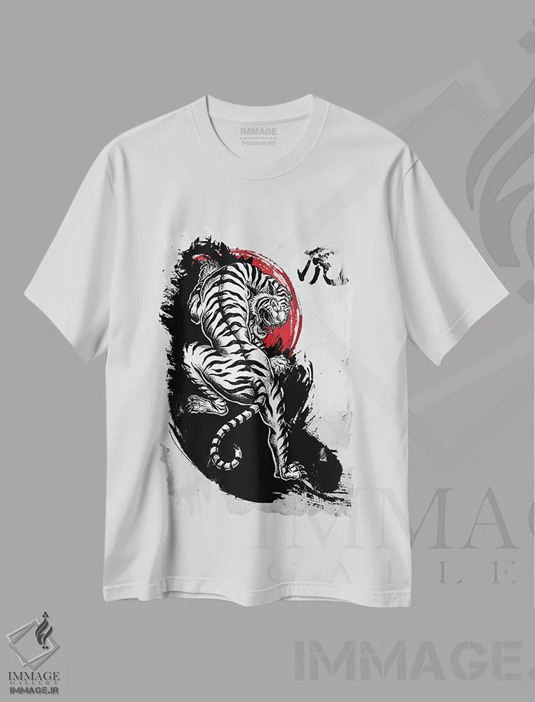 تیشرت سفید طرح دار ببر ژاپنی، دکور آسیایی اثر کورنل ولاد | فروشگاه ایماژ