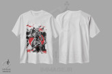 تیشرت سفید طرح دار سامورایی شکوفهٔ گیلاس، دکور آسیایی اثر کورنل ولاد | فروشگاه ایماژ