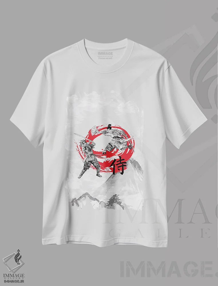تیشرت سفید طرح دار جنگجویان سامورایی، دکور آسیایی اثر کورنل ولاد | immage.ir