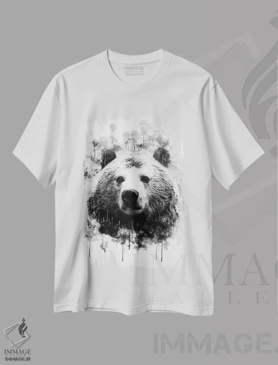 تیشرت سفید طرح دار سر خرس سیاه و سفید، تزئینی اثر کورنل ولاد | immage.ir