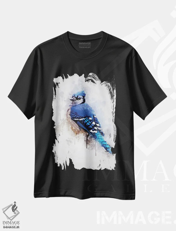 تیشرت مشکی طرح دار پرنده جی آبی، تزئینی اثر کورنل ولاد | immage.ir